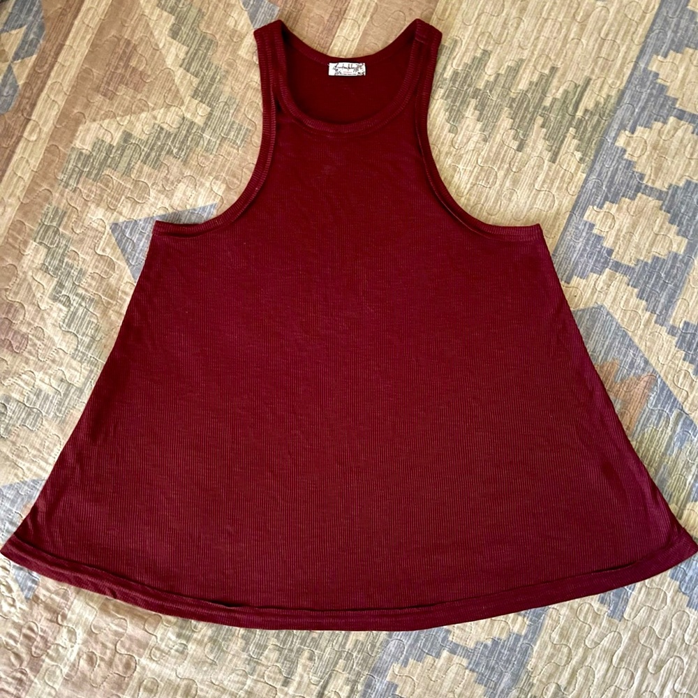 Free People Tank Oversized Wine Burgundy Size Small